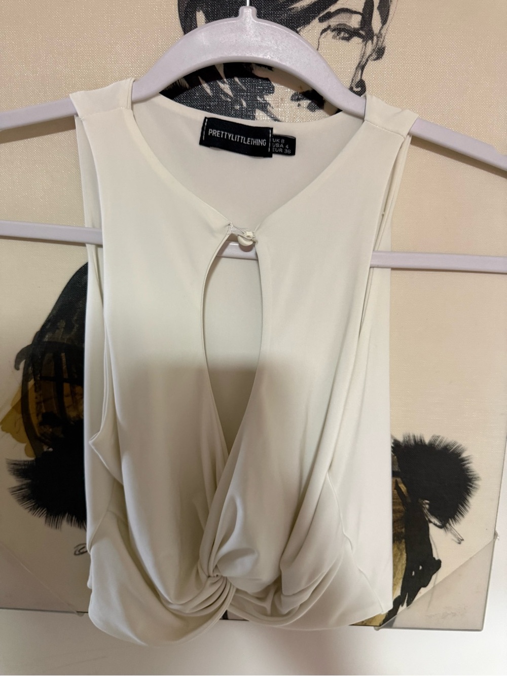 PrettyLittleThing Cream Twist Front Keyhole Sleeveless Top
